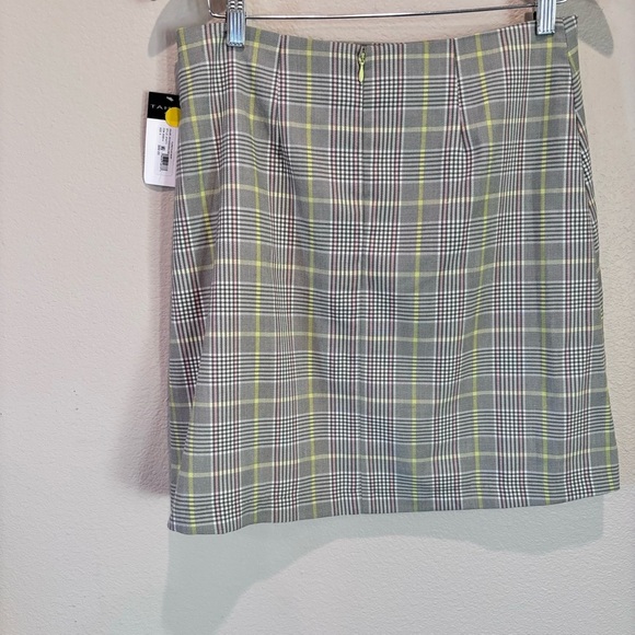 NWT Tahari ASL Women's Pleat-Front Plaid Skirt, size 8, Avocado/Lime,Preppy Fall - Picture 7 of 11